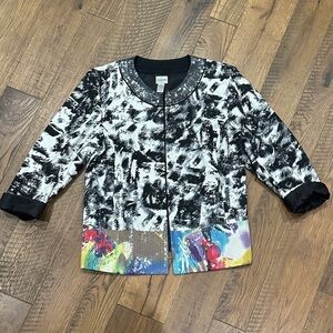 Chico's Black and Multicolor Abstract Blazer